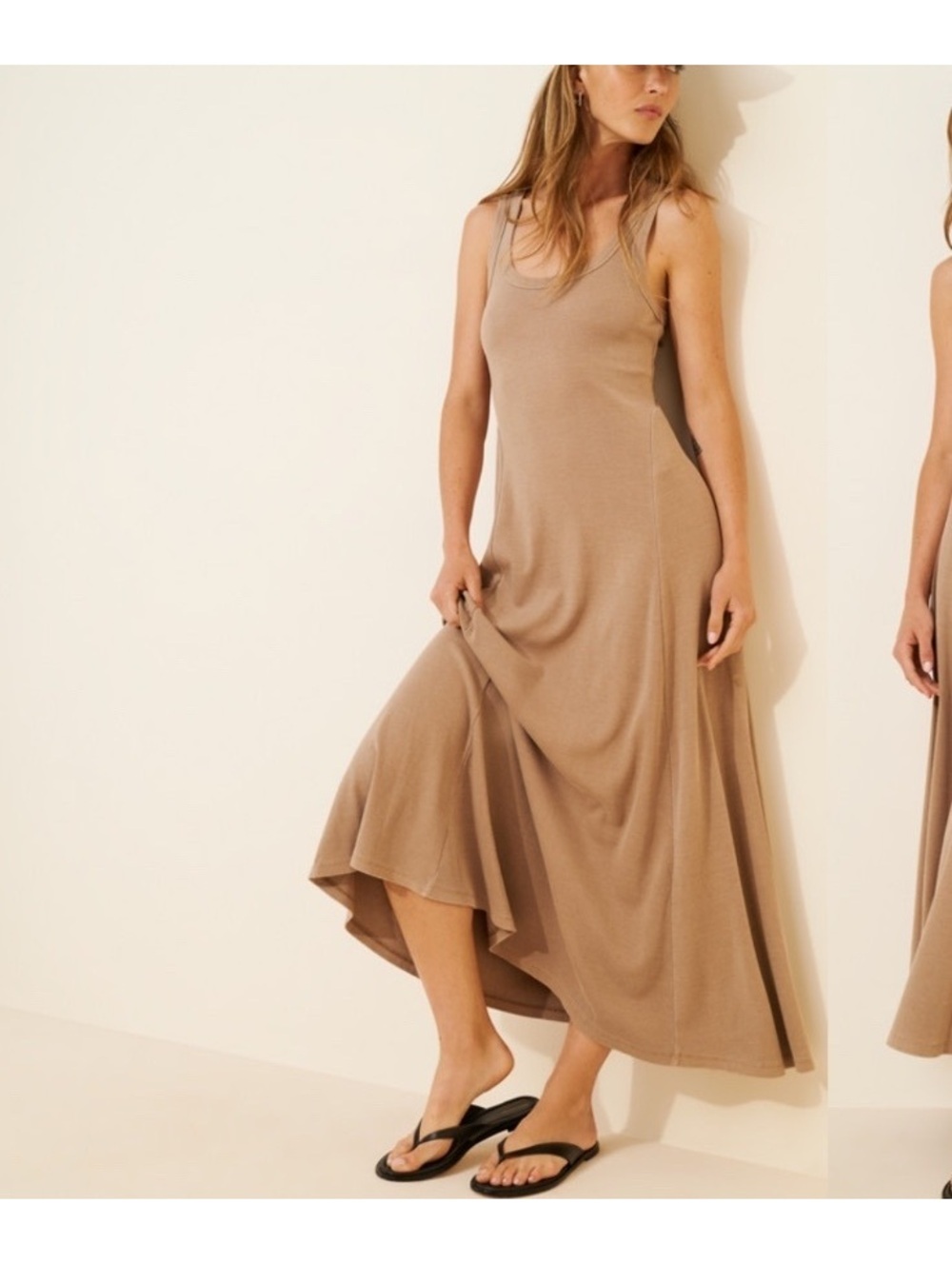 Marine Layer ribbed Lexi Sun-In Fit And Flare Maxi Dress cocoa S